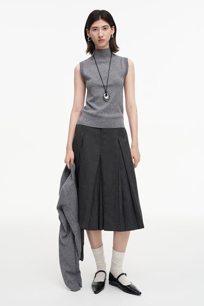 SELFWHO sheep wool blend classic round neck knitted bottoming shirt + cardigan set
