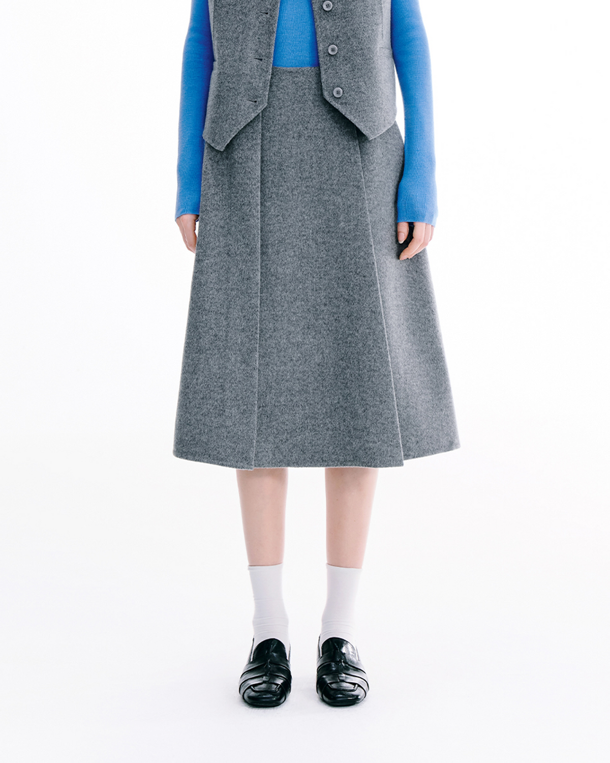 Pleated Double-Face Wool Skirt