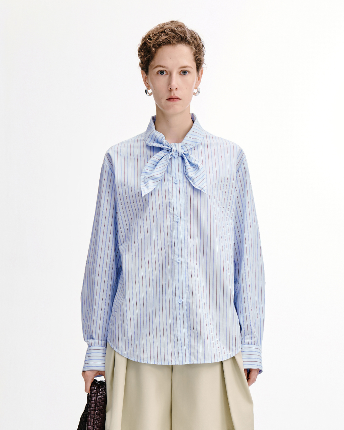 Scarf-Tie Stripe Shirt – Relaxed Cotton