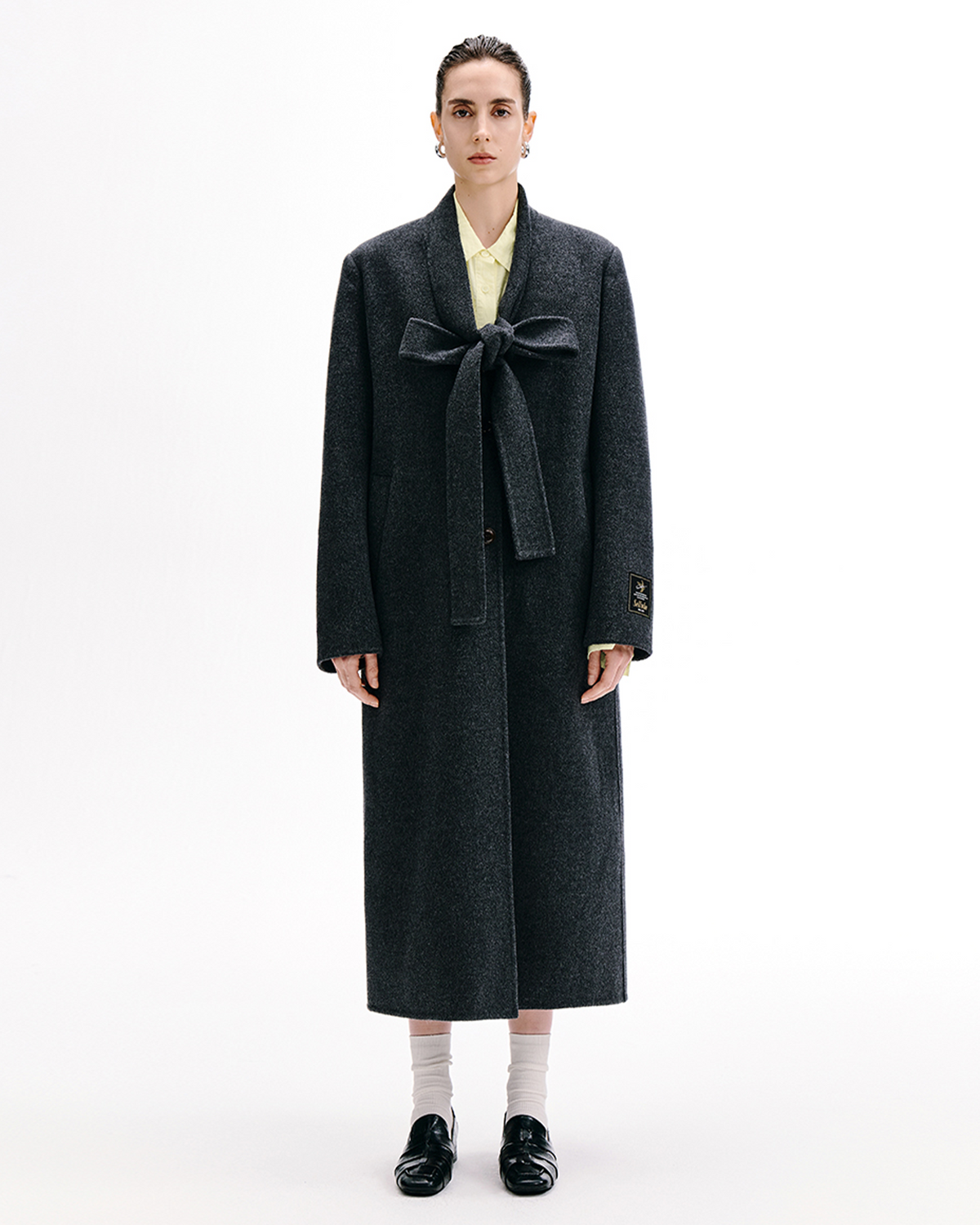 Tie-Neck Wool Coat – Straight Long