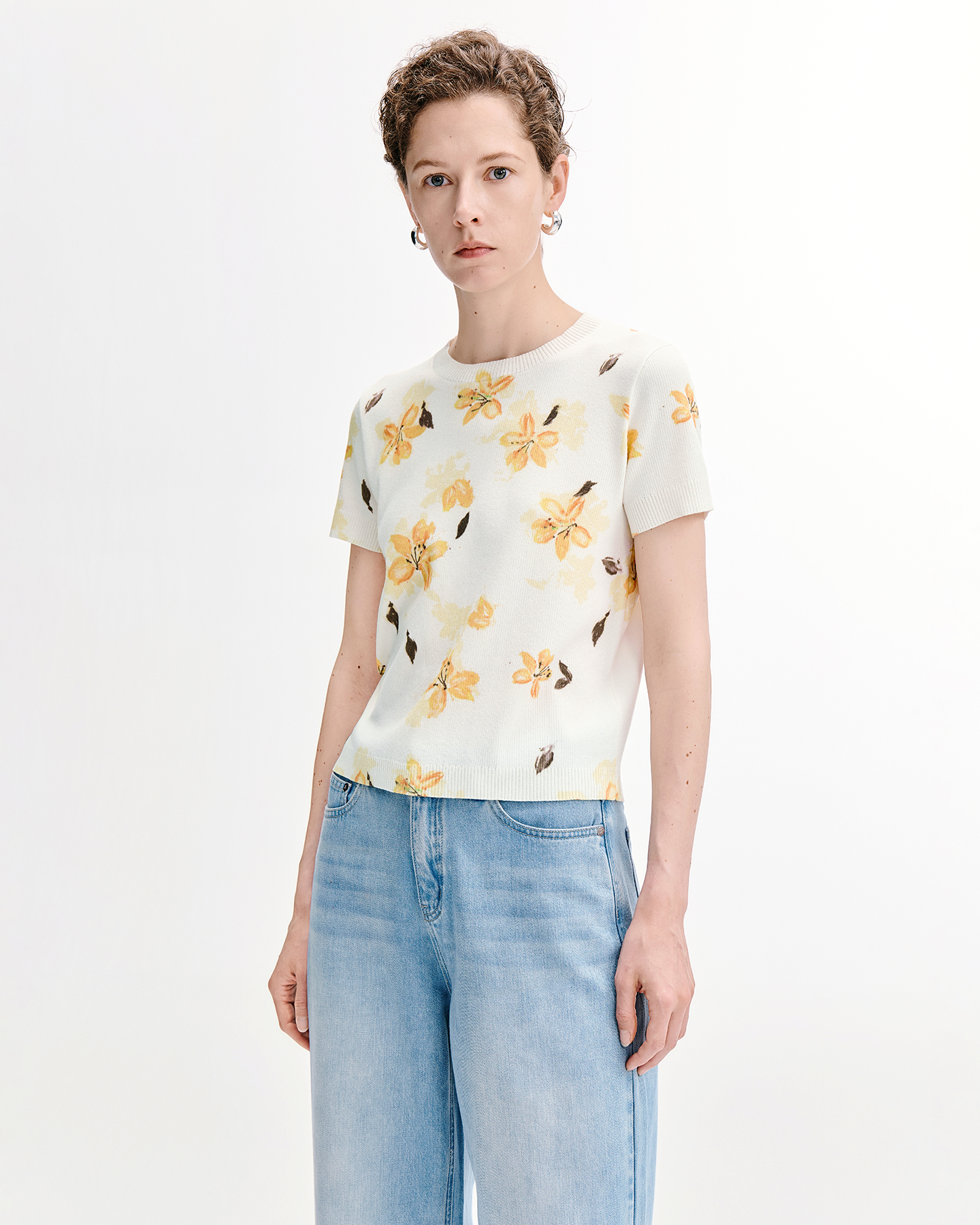 Alstroemeria Print Knit Tee – Linen-Blend