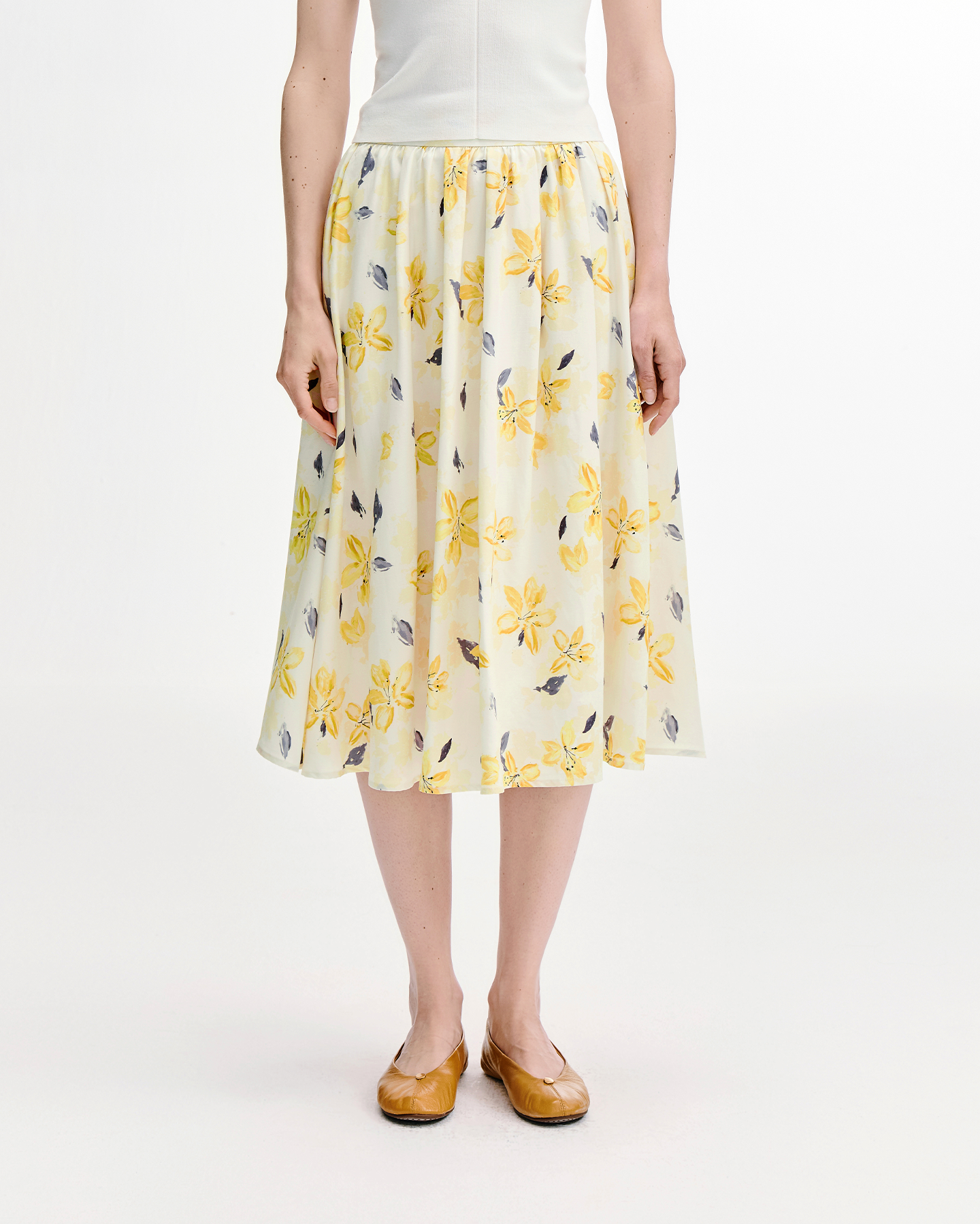 Alstroemeria Print A-Line Midi Skirt – Lyocell-Linen