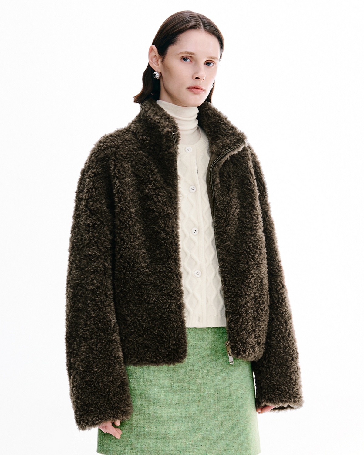 Cocoon Turtleneck Zip Coat– Wool Blend