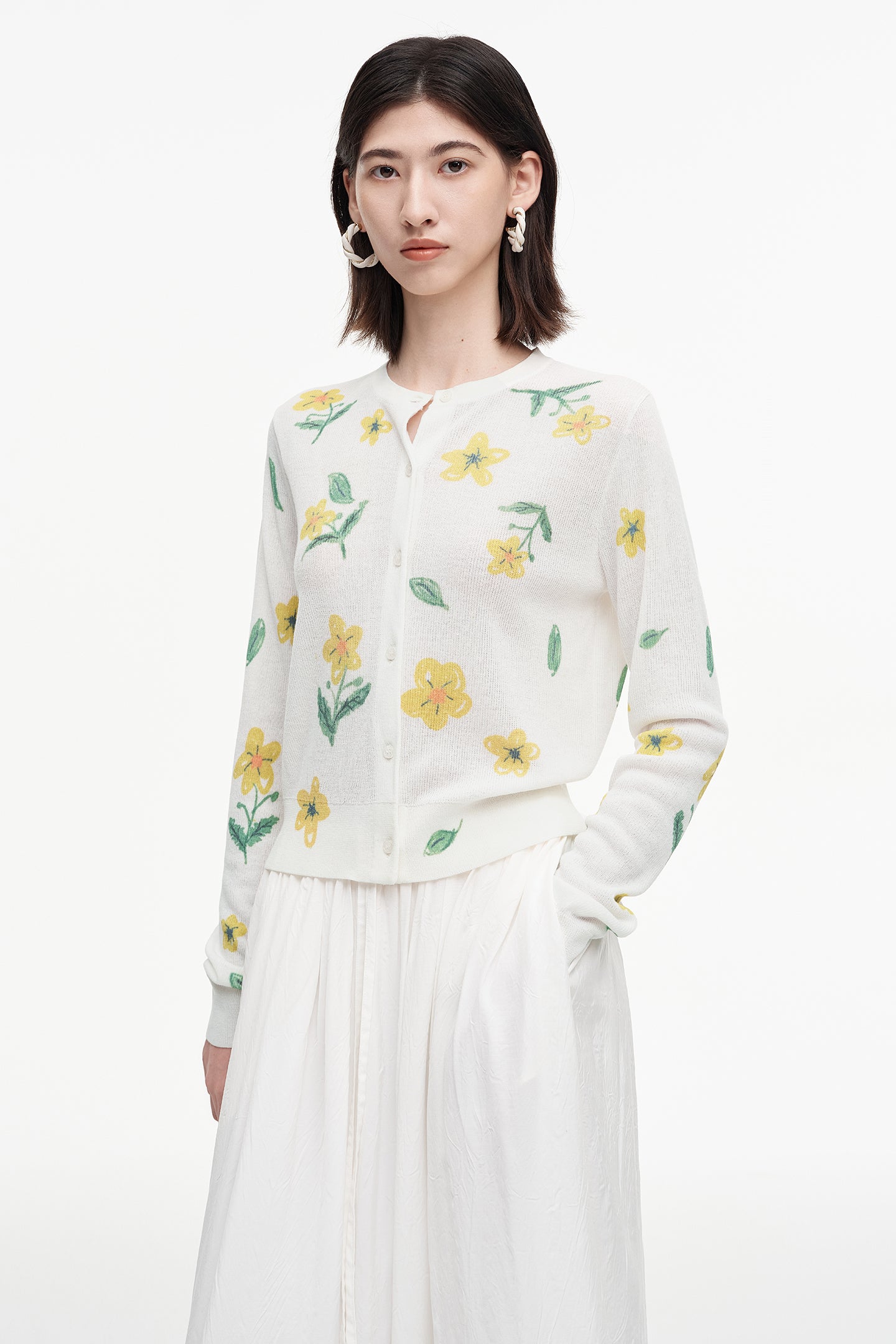 Linen blended meconopsis print sweater