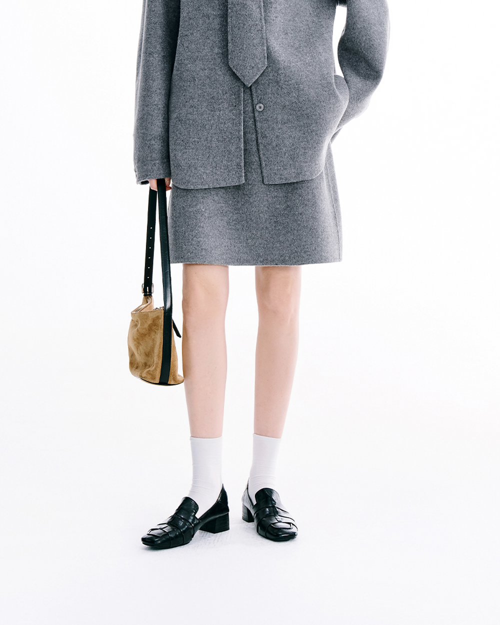 Double-Face Wool A Line Mini Skirt