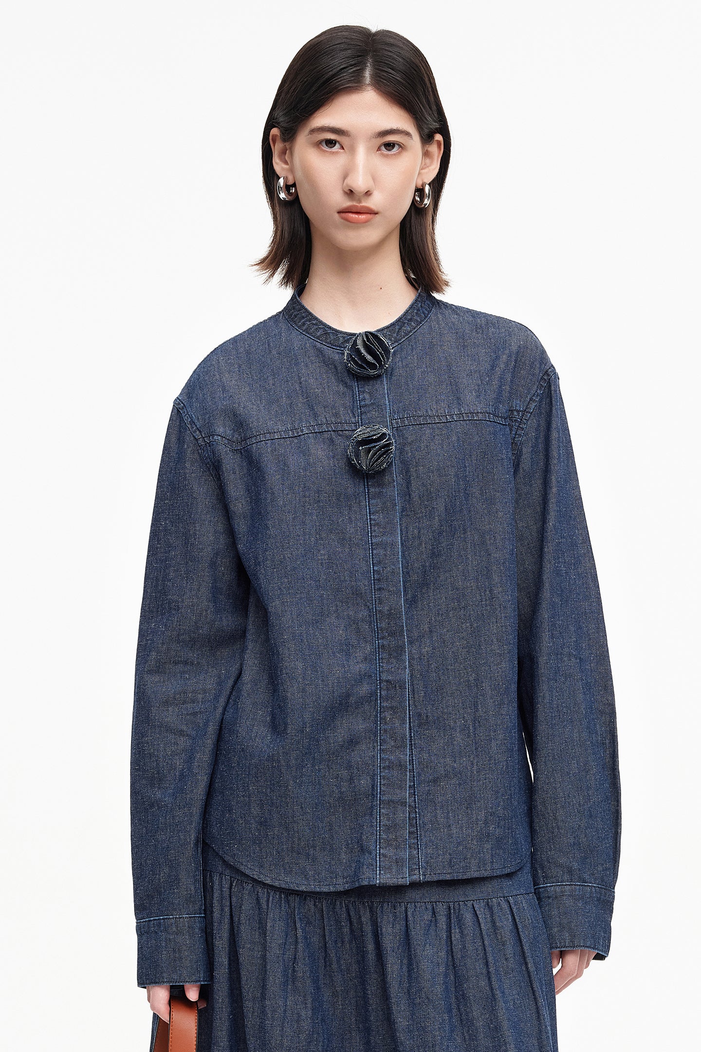 SELFWHO cotton and linen original blue vintage denim suit