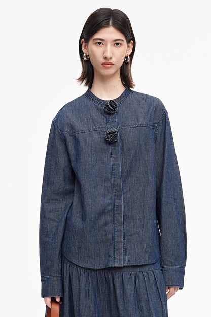 SELFWHO cotton and linen original blue vintage denim suit