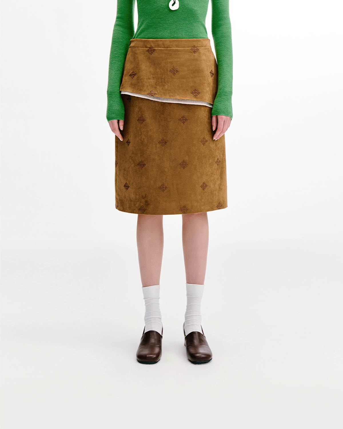 Embroidered Suede Blazer & Skirt Set