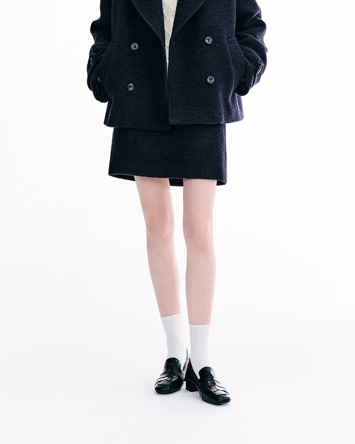 Shawl-Collar Double-Breasted Coat & A-Line Skirt Set