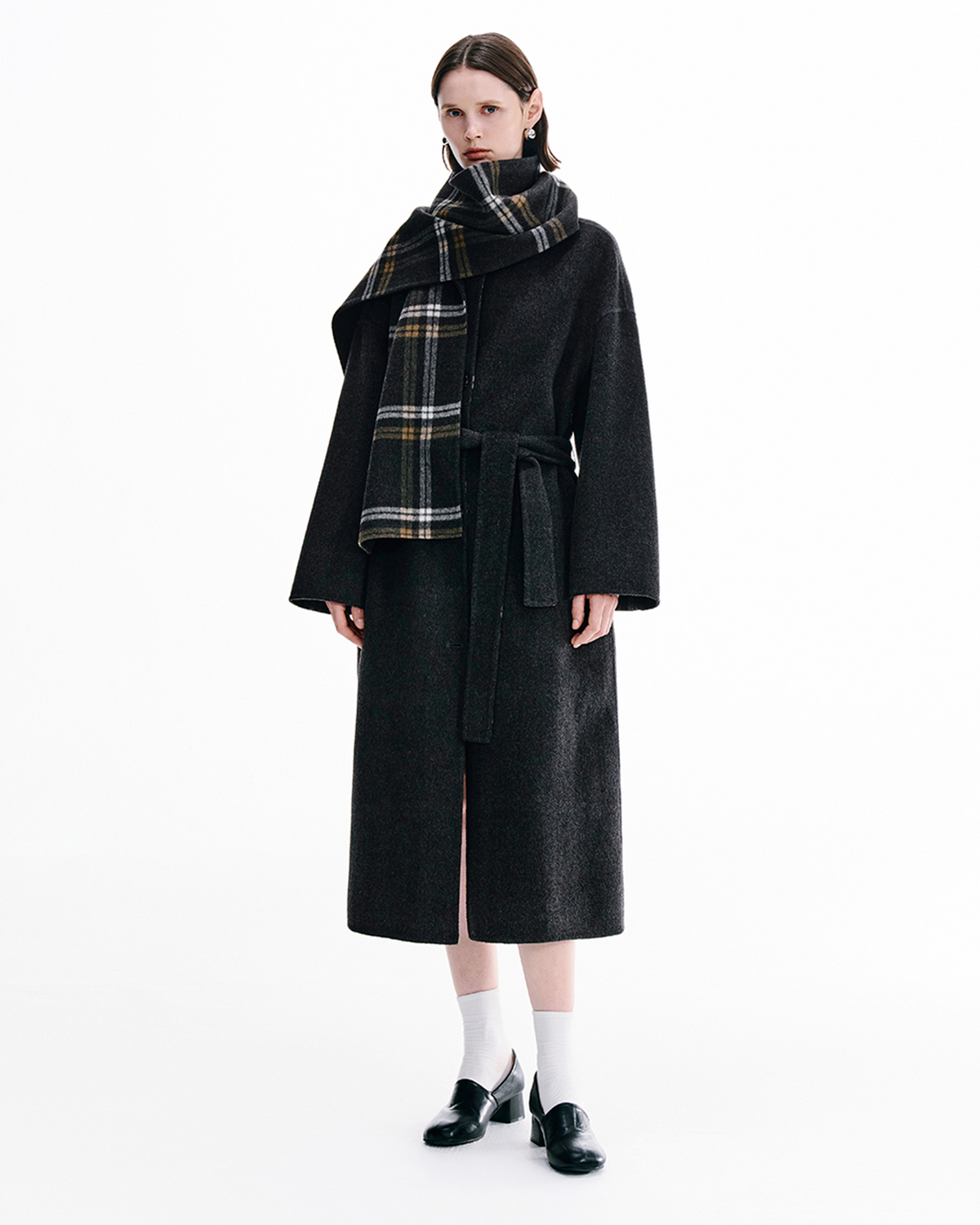 Reversible Plaid Wool Coat – Detachable Scarf