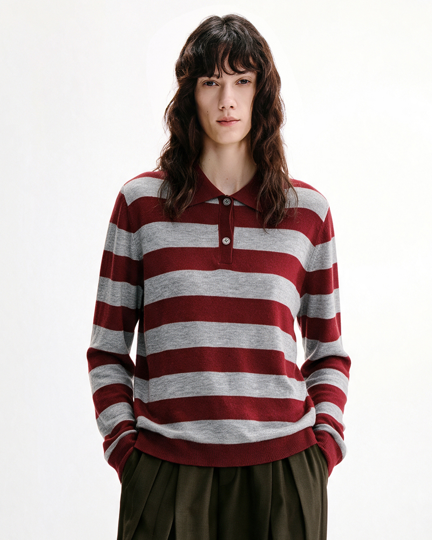 Retro-Stripe Polo Sweater – Wool Blend