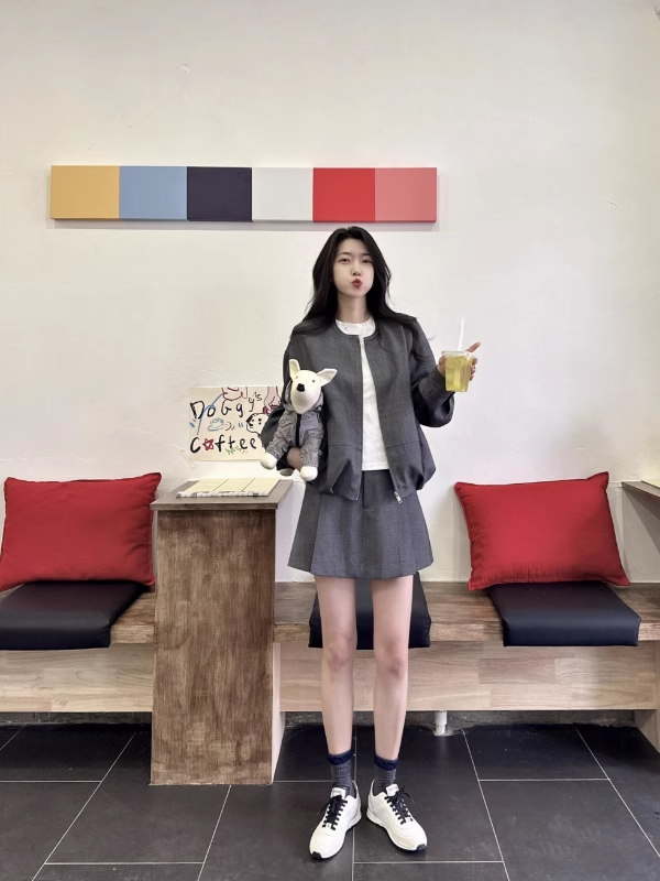 SELFWHO Gray Jacket + Skirt Suit