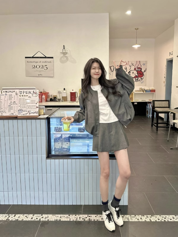 SELFWHO Gray Jacket + Skirt Suit