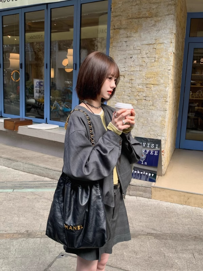 SELFWHO Gray Jacket + Skirt Suit