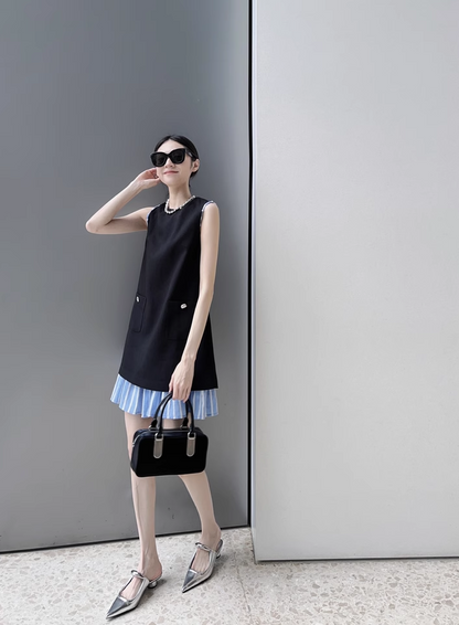 SELFWHO Contrast Color Stitching Fake Two-Piece Dress