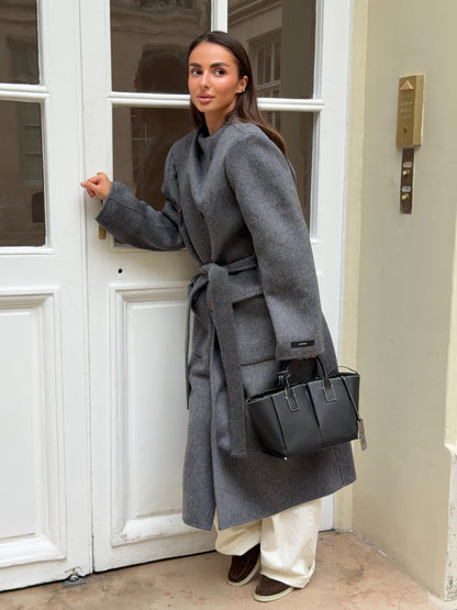 Double-faced wool mid-length coat