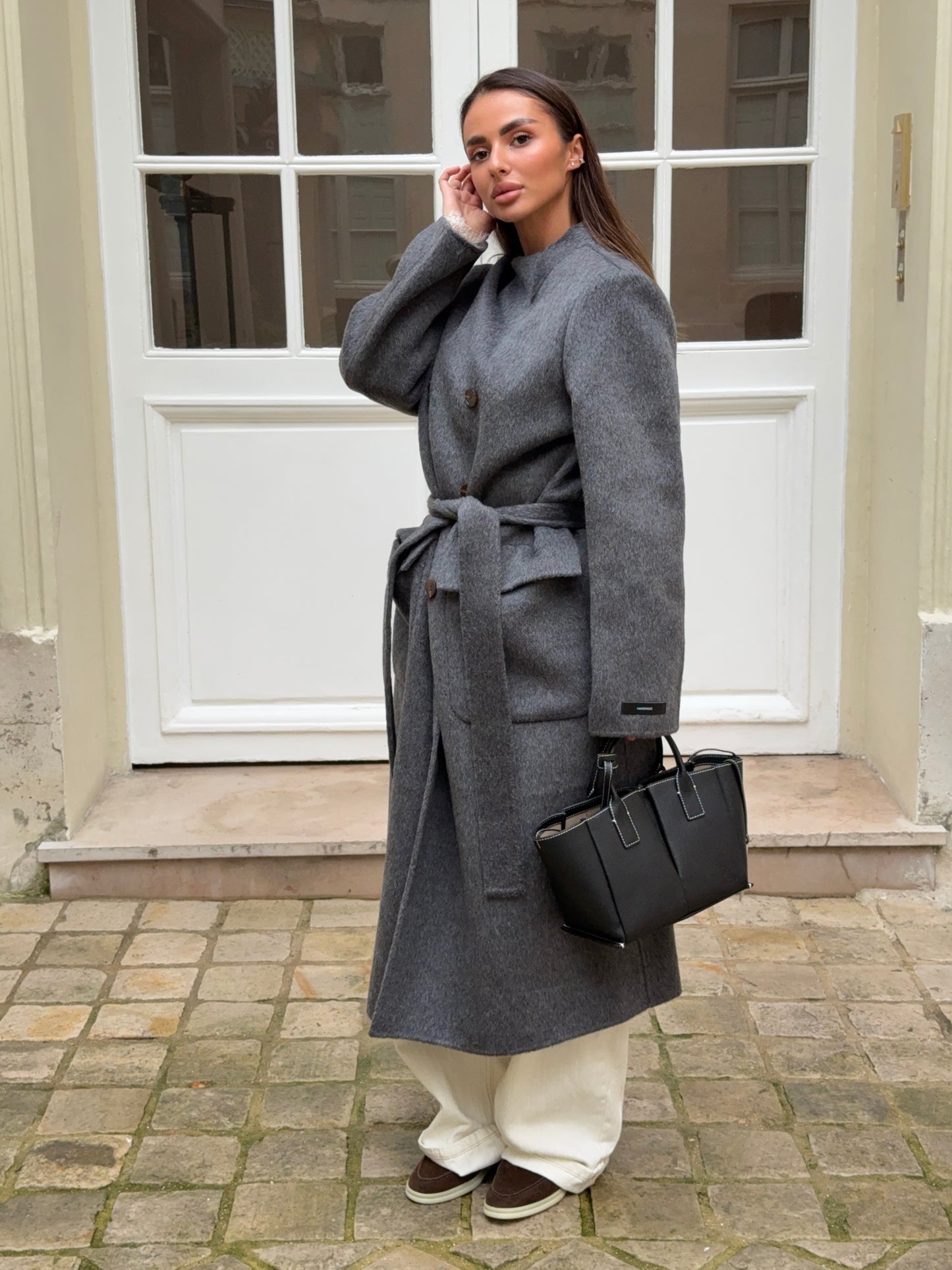 Double-faced wool mid-length coat