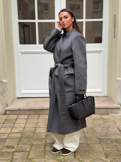 Double-faced wool mid-length coat