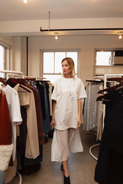 SELFWHO Acetate Blend Woven Patchwork Dress