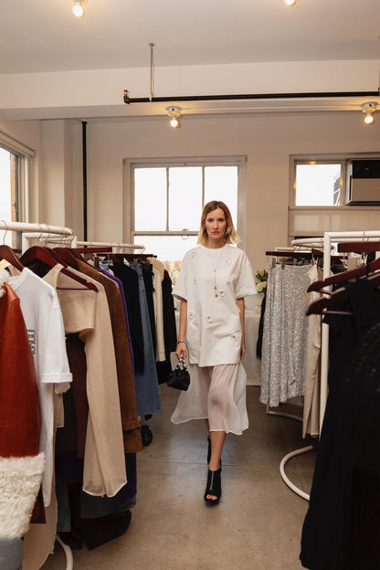 SELFWHO Acetate Blend Woven Patchwork Dress