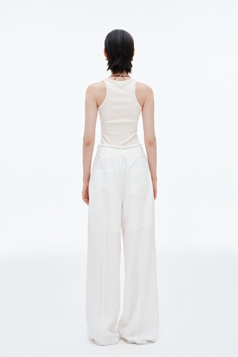 SELFWHO Lyocell Blend Drawstring Lace Casual Straight Pants