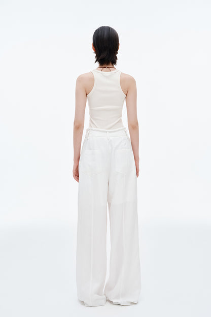 SELFWHO Lyocell Blend Drawstring Lace Casual Straight Pants