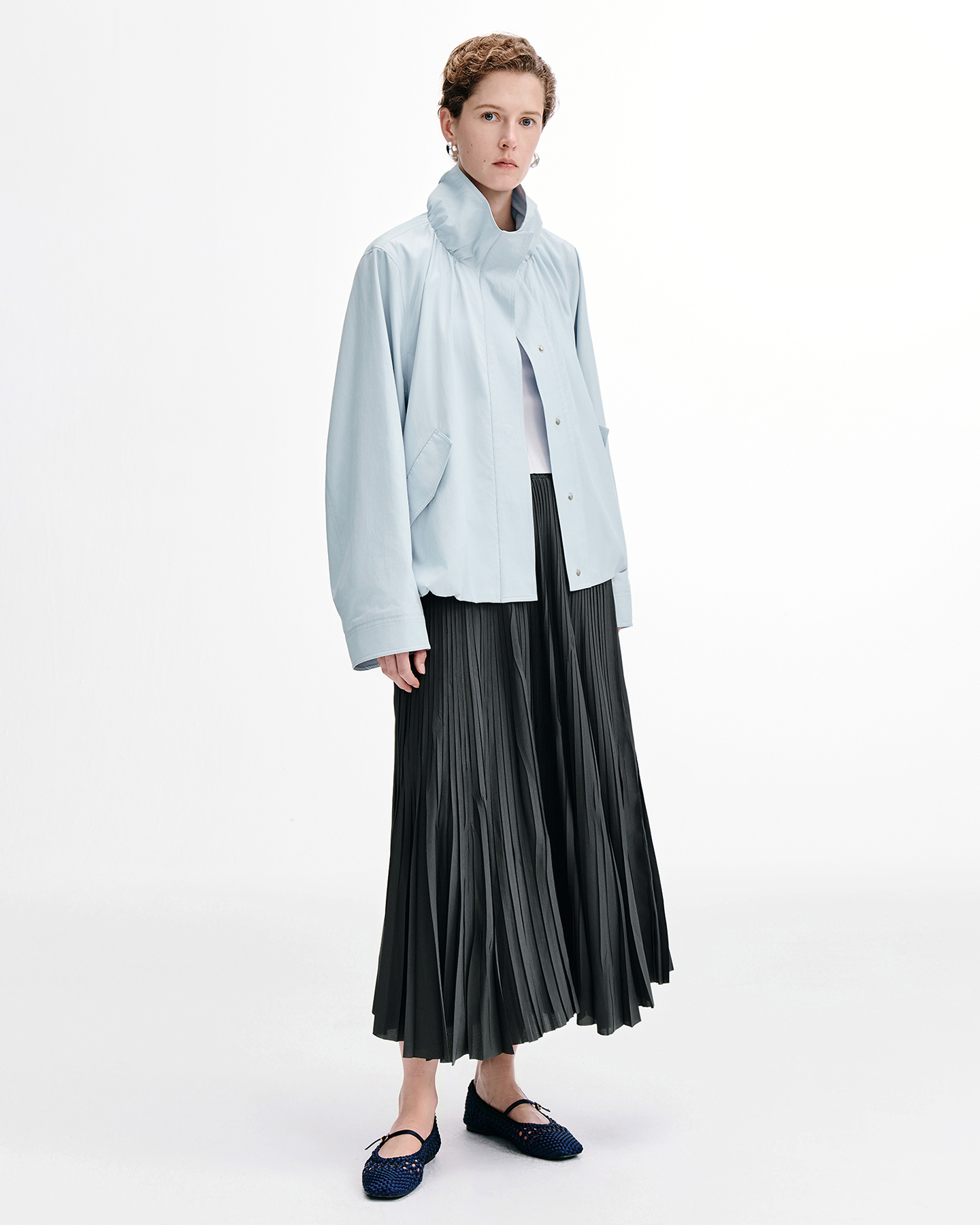 Asymmetric Pleated Fishtail Midi Skirt