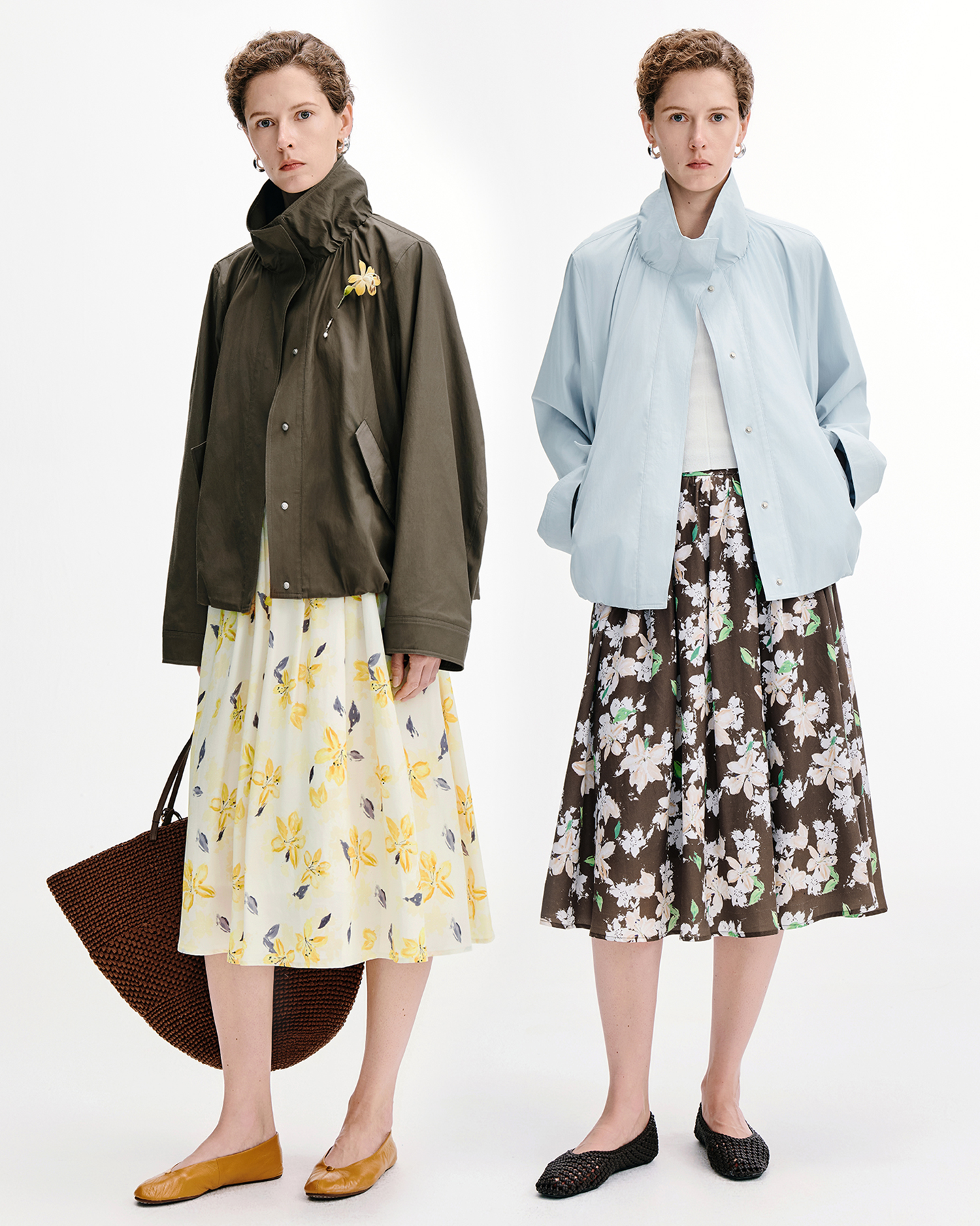 Alstroemeria Print A-Line Midi Skirt – Lyocell-Linen