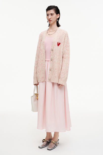 SELFWHO Wool Blend Heart V-Neck Knitted Cardigan