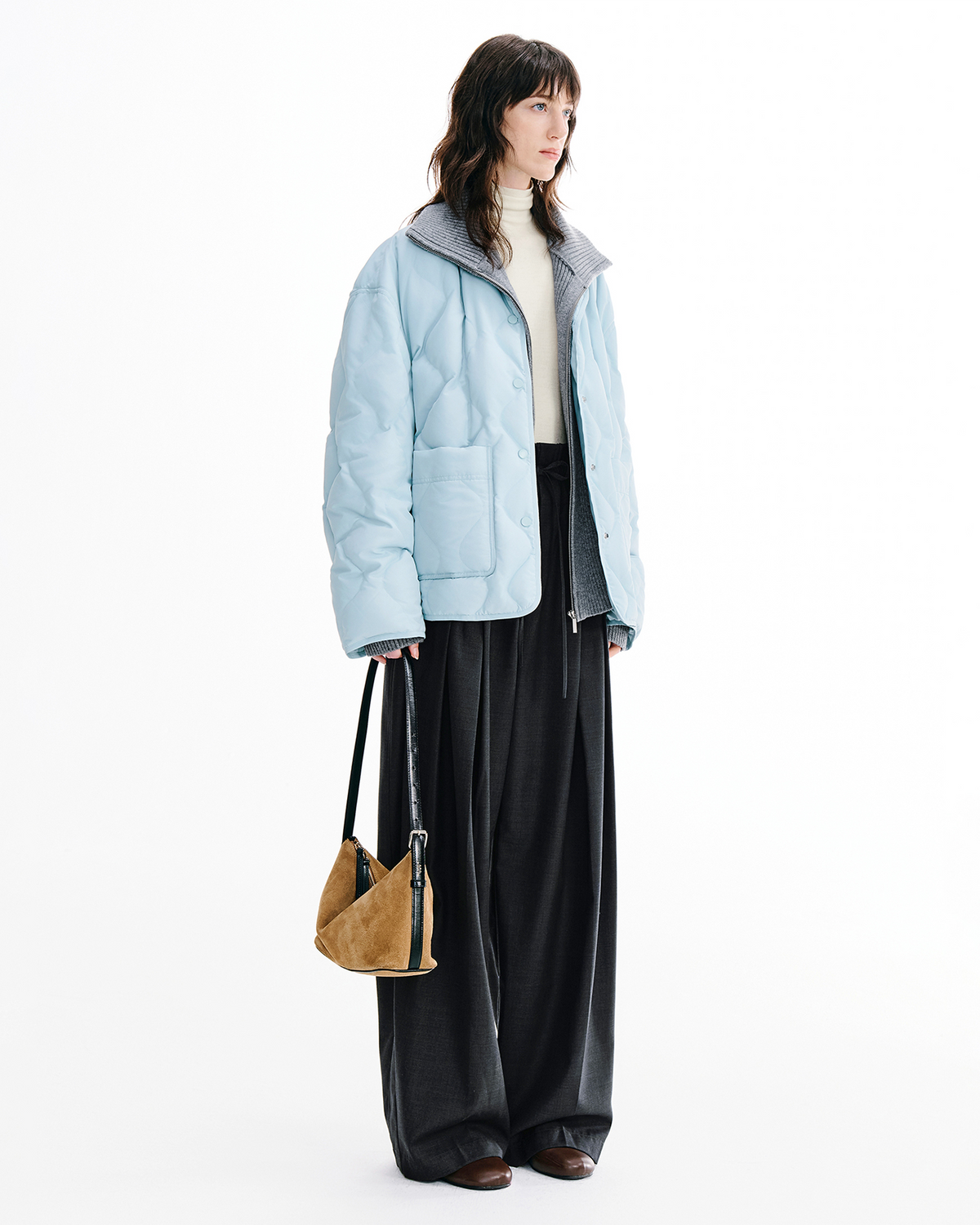 Knit-Detail Down Jacket & Skirt Set