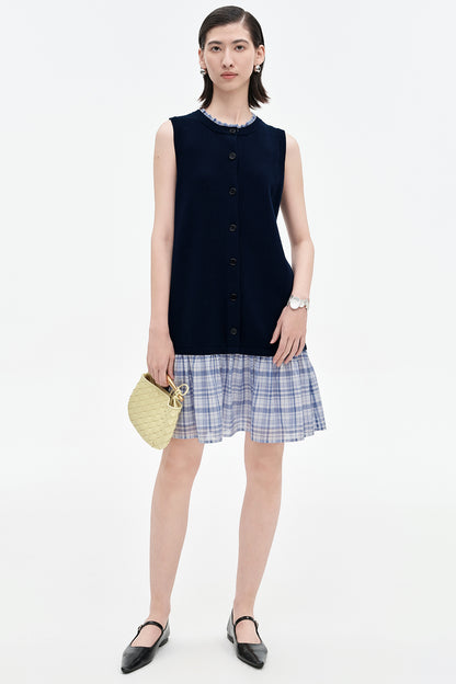 SELFWHO Tencel mulberry silk contrast plaid dress