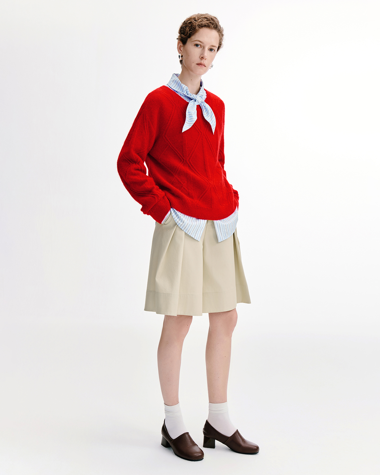 Scarf-Tie Stripe Shirt – Relaxed Cotton