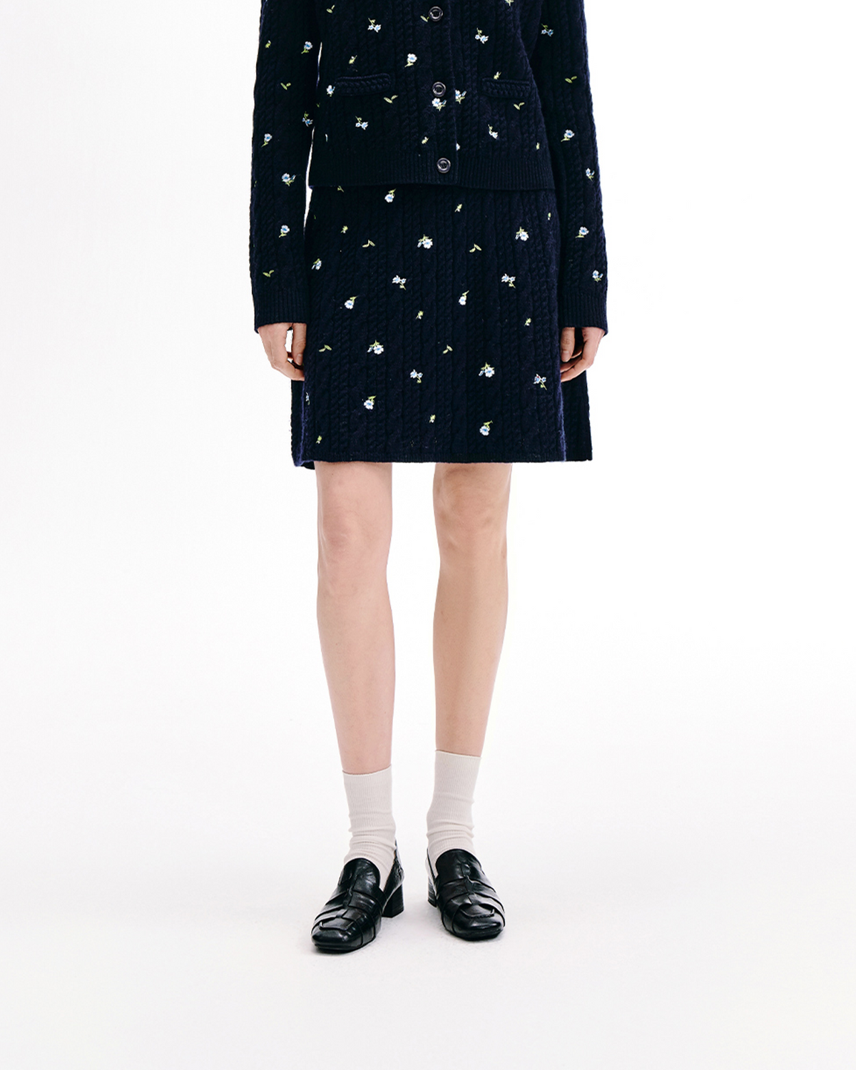 Meconopsis Floral Cable-Knit Cardigan & Skirt Set