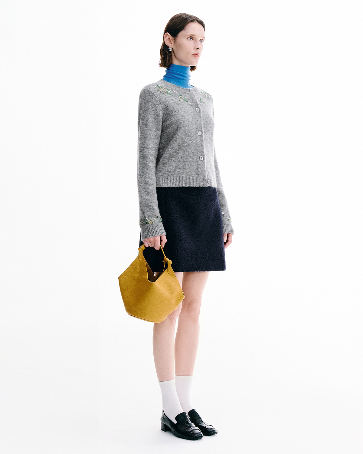 Shawl-Collar Double-Breasted Coat & A-Line Skirt Set