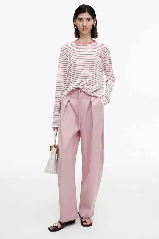 SELFWHO acetate cotton blend contrast striped long-sleeved T-shirt