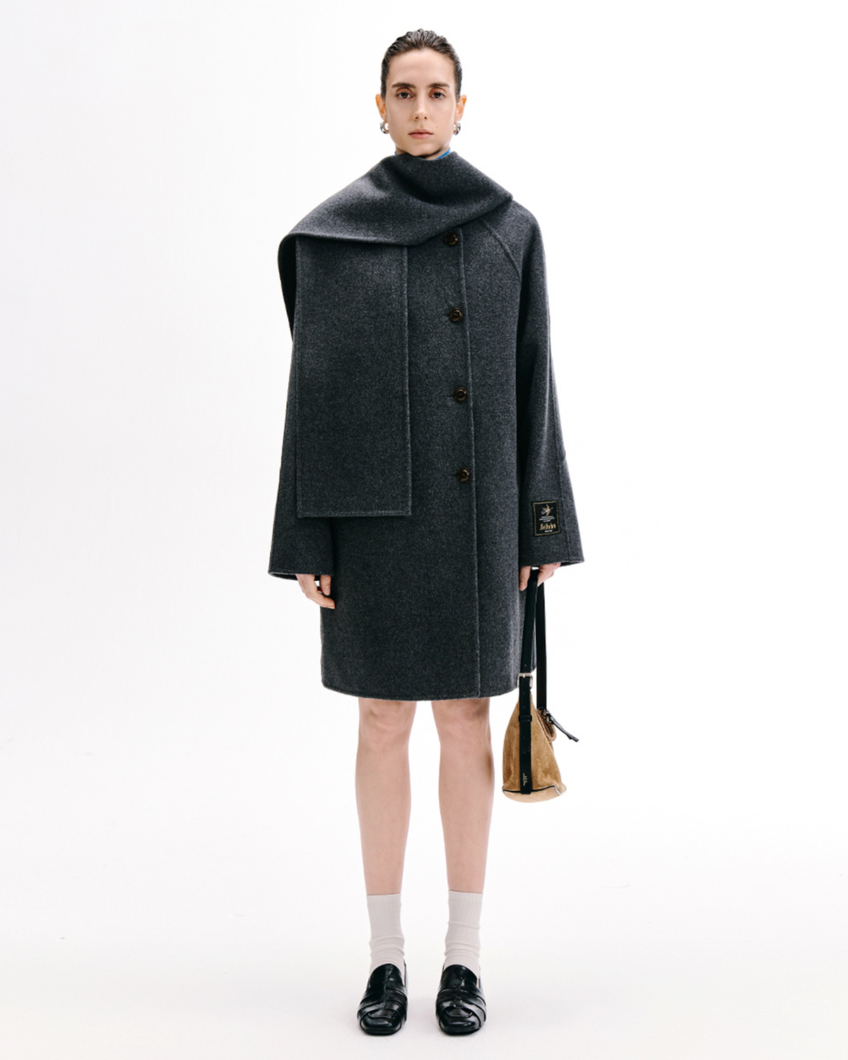 Detachable Hood Scarf-Collar Wool Coat
