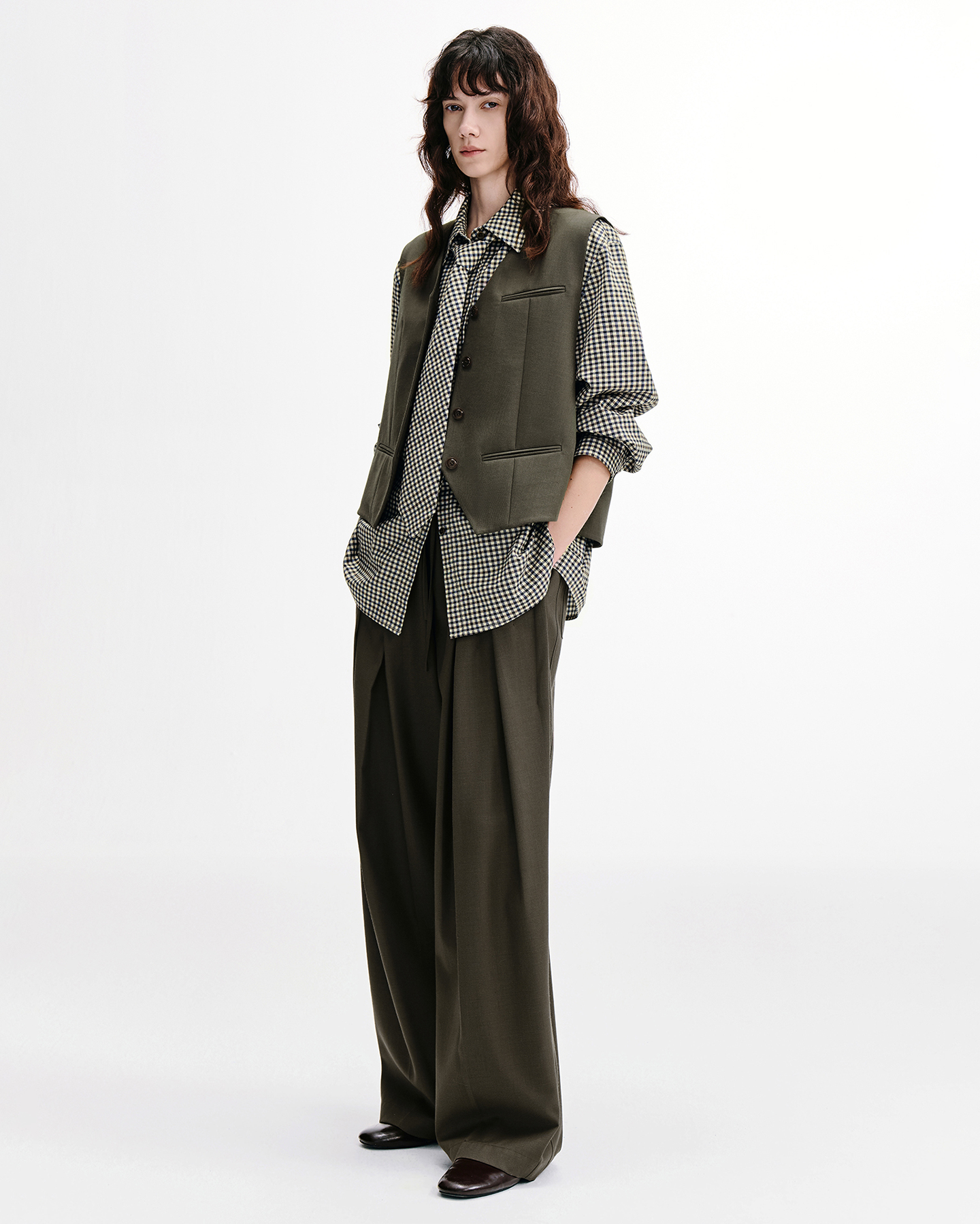 Vintage-Check Shirt & Straight Skirt Set – Cotton