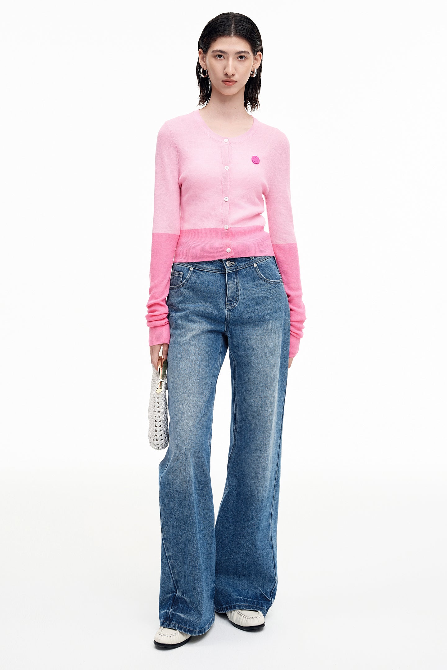 SELFWHO Pink Wool Knit Cardigan Jacket