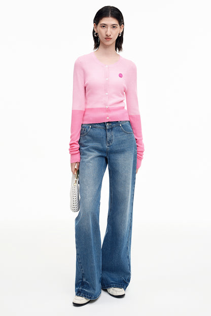 SELFWHO Pink Wool Knit Cardigan Jacket