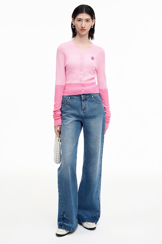SELFWHO Pink Wool Knit Cardigan Jacket