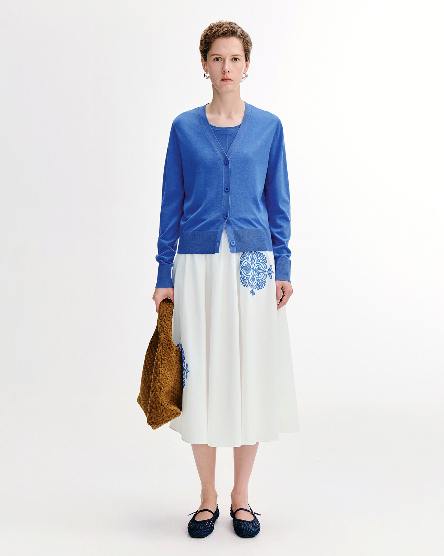 Smocked A-Line Skirt with Lattice Embroidery