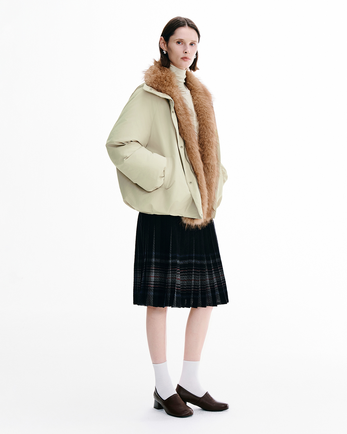Detachable Fur-Trim Down Jacket – High Neck