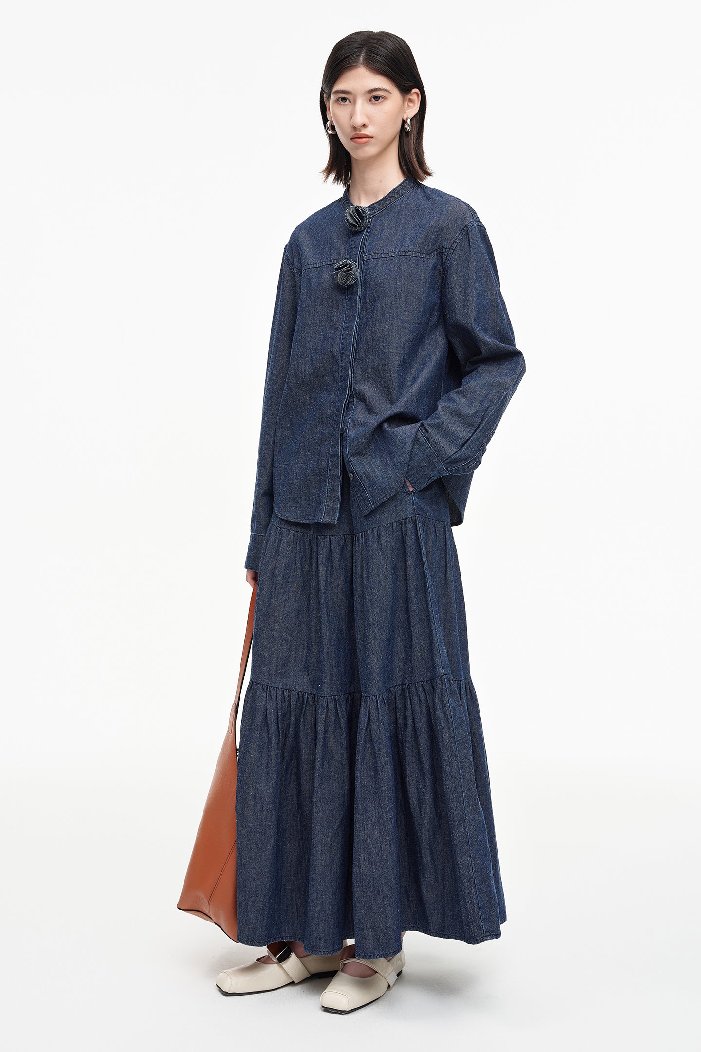 SELFWHO cotton and linen original blue vintage denim suit