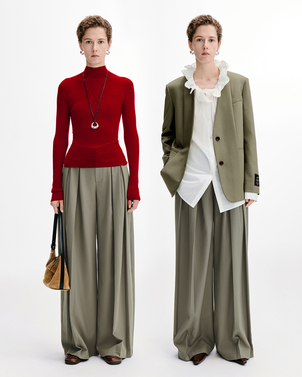 Pleated Wide-Leg Trousers – Wool Blend