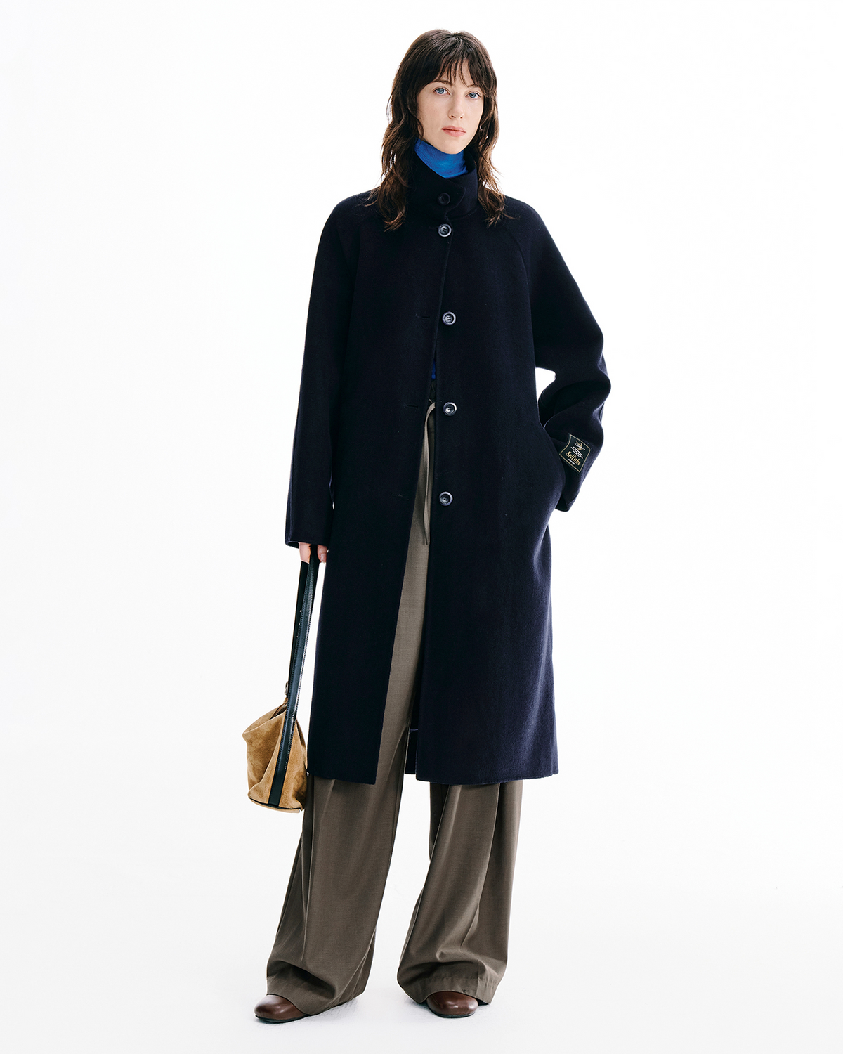 Stand Collar Double Face Wool & Cashmere Coat