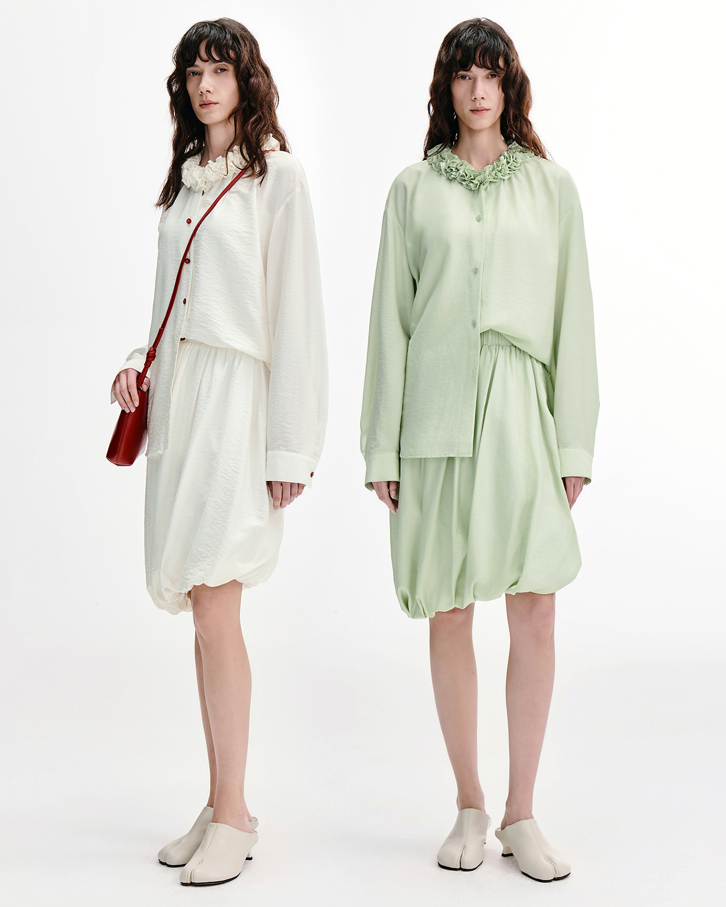 Smocked Mandarin Shirt & Skirt Set – Modal-Blend