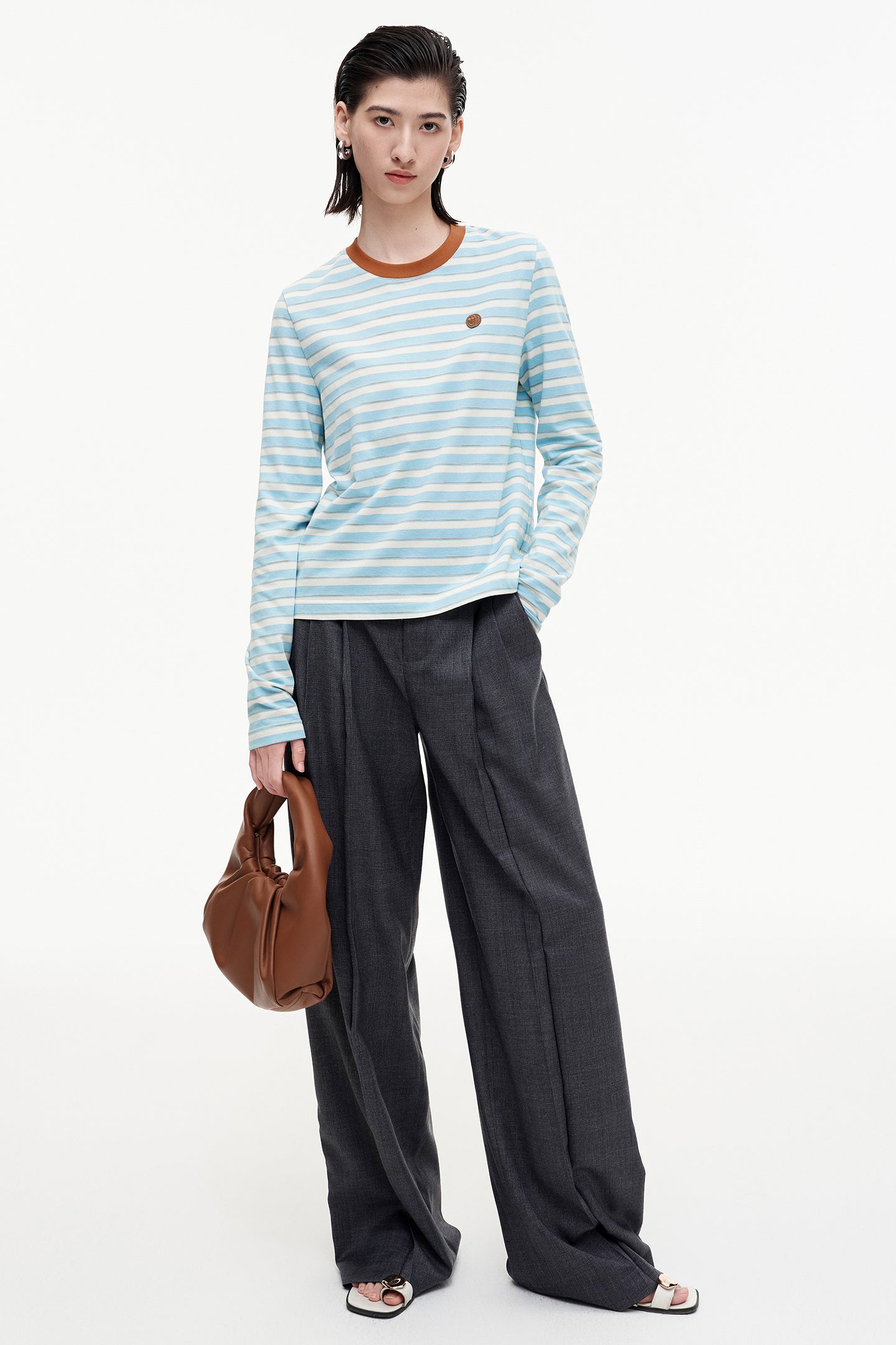 SELFWHO blended contrast striped long-sleeved T-shirt