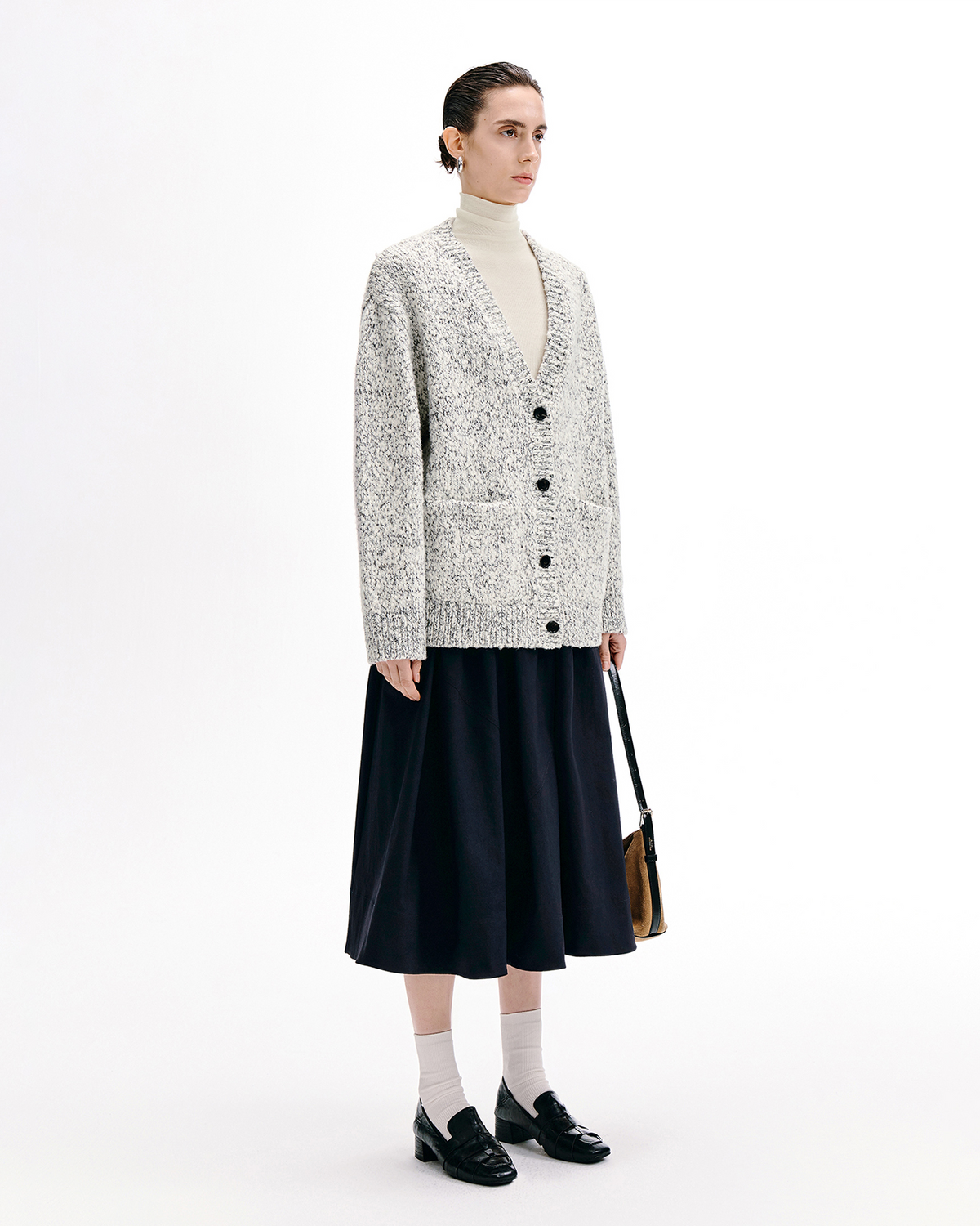 Mottled Wool Cardigan – Open Collar