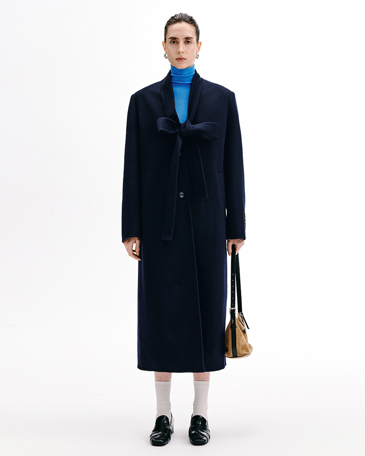 Tie-Neck Wool Coat – Straight Long