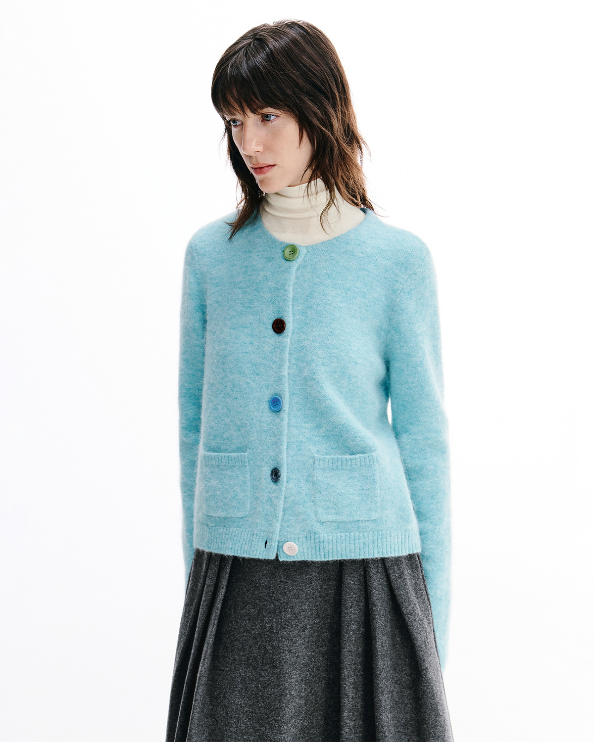 Contrast-Trim Alpaca Cardigan